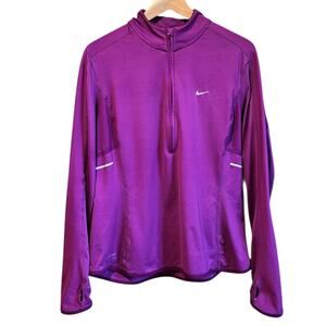 Nike Dri Fit 1/4 Zip Athletic Workout Long Sleeve Top Magenta Pink Women XLarge